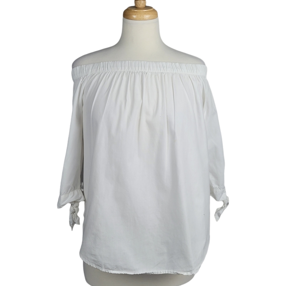 AMBIANCE Top Blouse Off The Shoulder 3/4 Sleeve Whit3 Sz Large